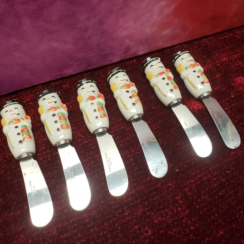 6 Vintage Snowmen butter spreads